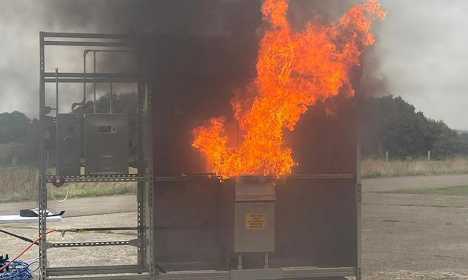 Ansul fire suppression demonstration rig billowing with extinguishing agent